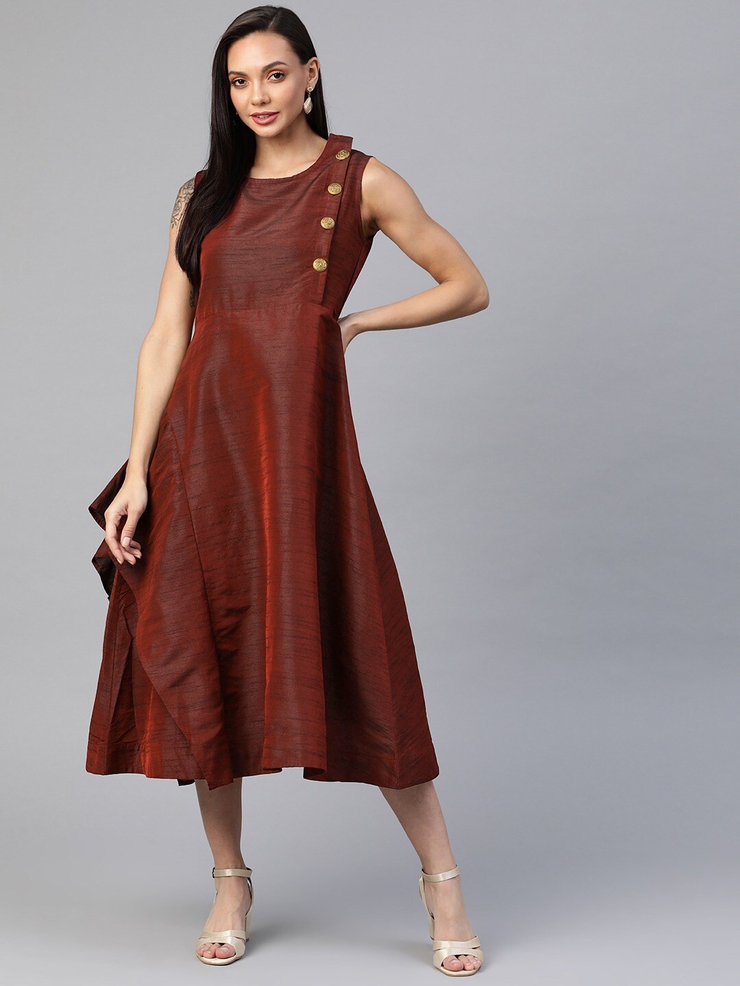 

Cottinfab Maroon Ethnic A-Line Midi Dress