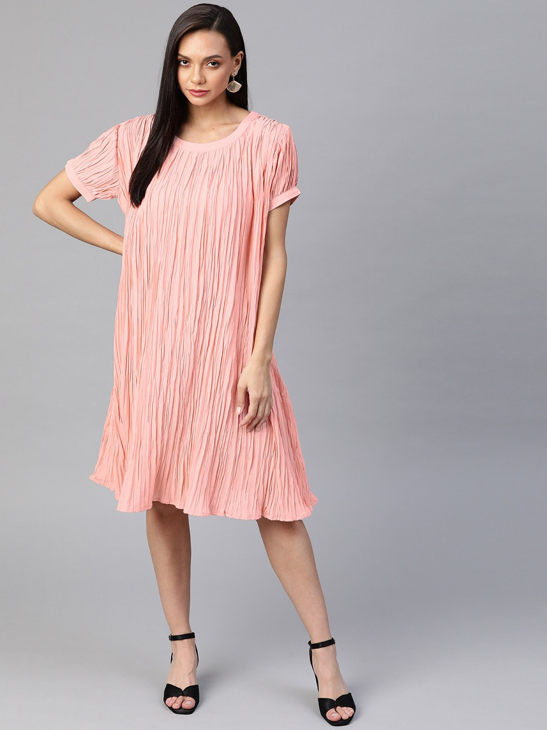 

Cottinfab Women Pink Solid Crepe A-Line Dress