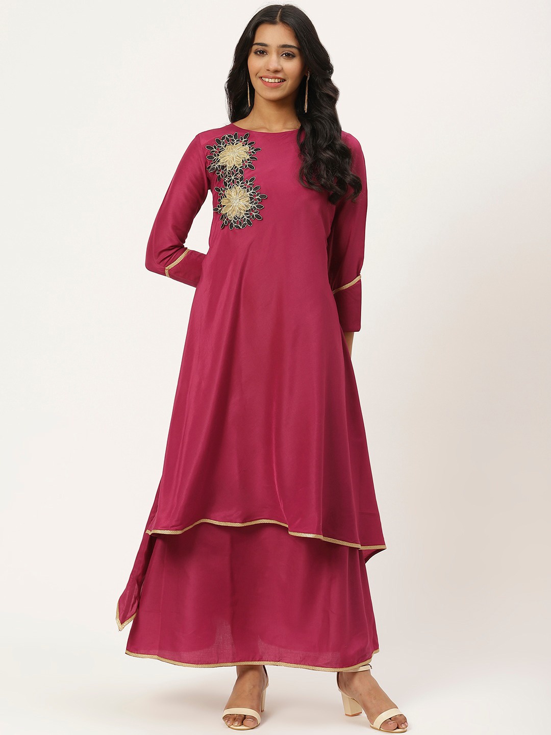 

Cottinfab Purple Embroidered Layered Maxi Dress
