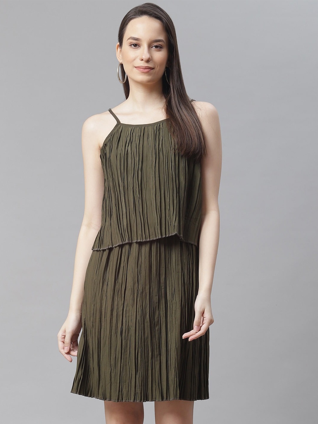 

Cottinfab Olive Green Crepe Dress