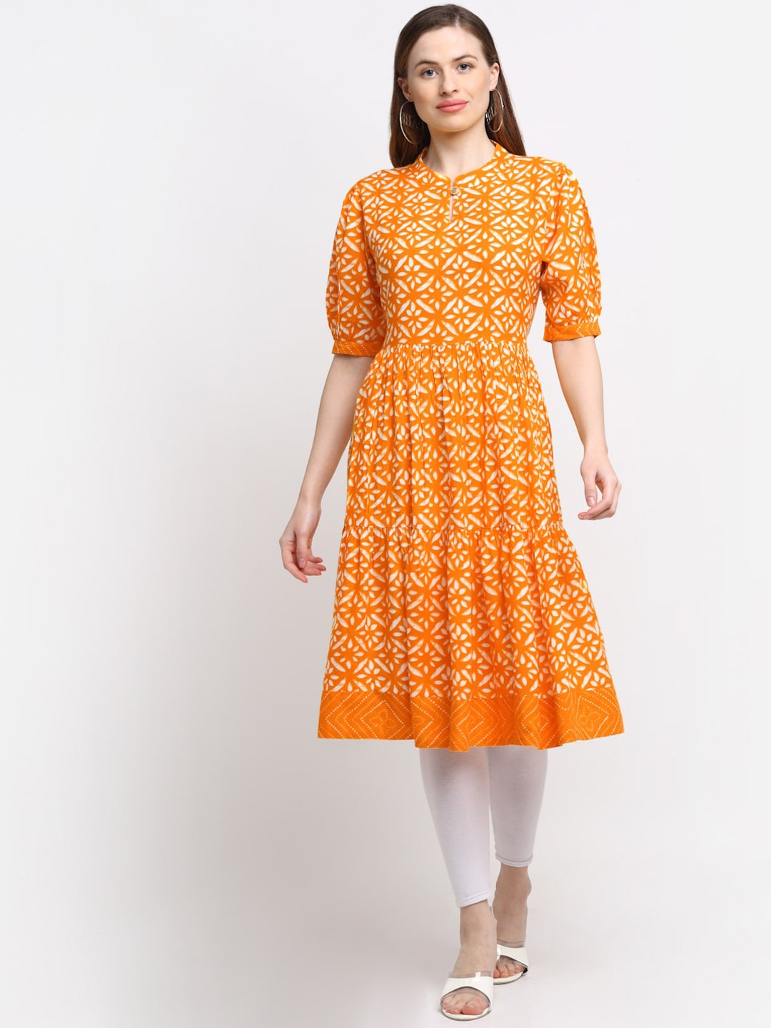 

KALINI Women Mustard Yellow Ethnic Motifs Printed Anarkali Kurta
