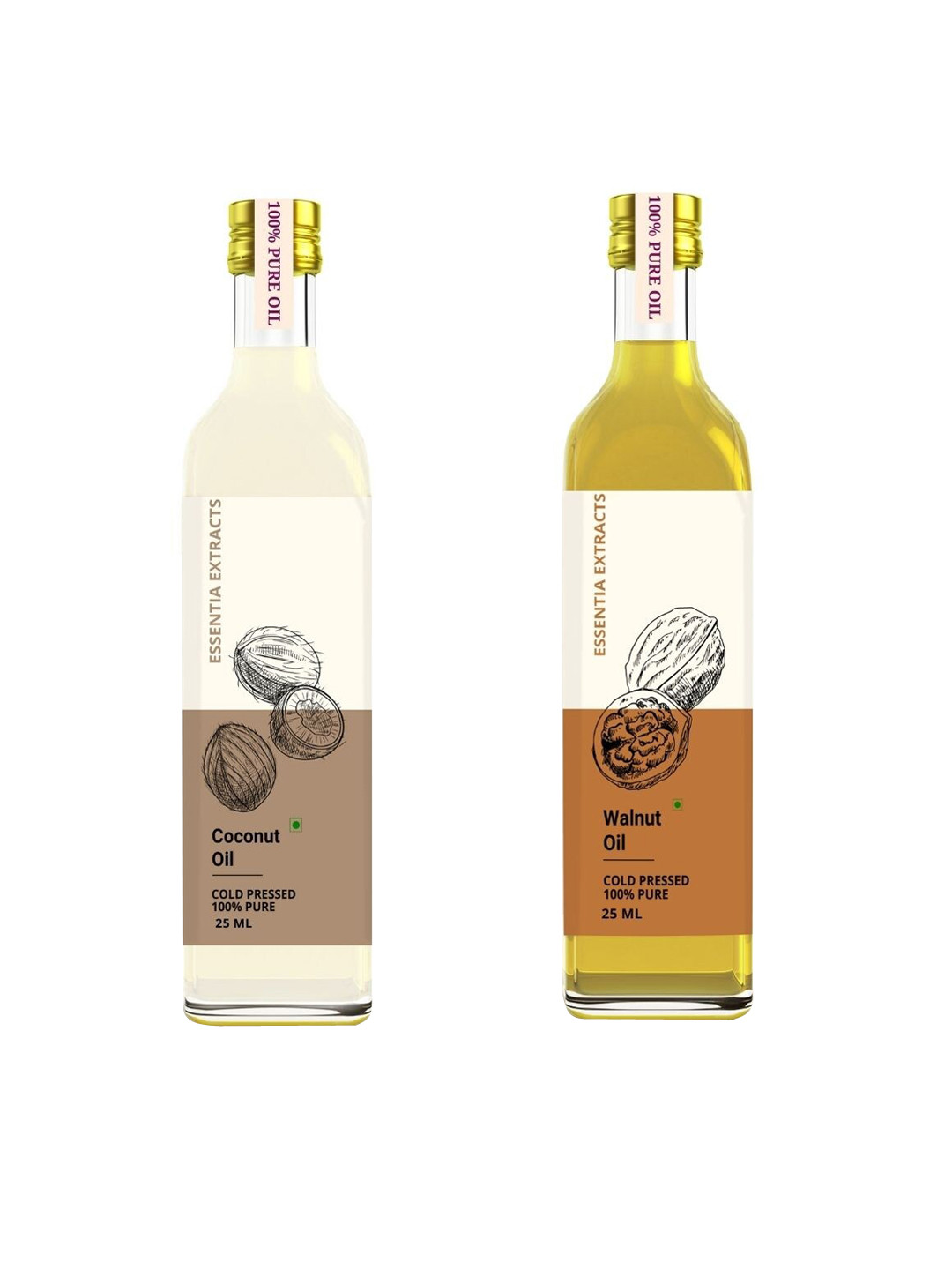 

ESSENTIA EXTRACTS Cold Pressed Walnut Oil & Coconut Oil 50 ml each, White