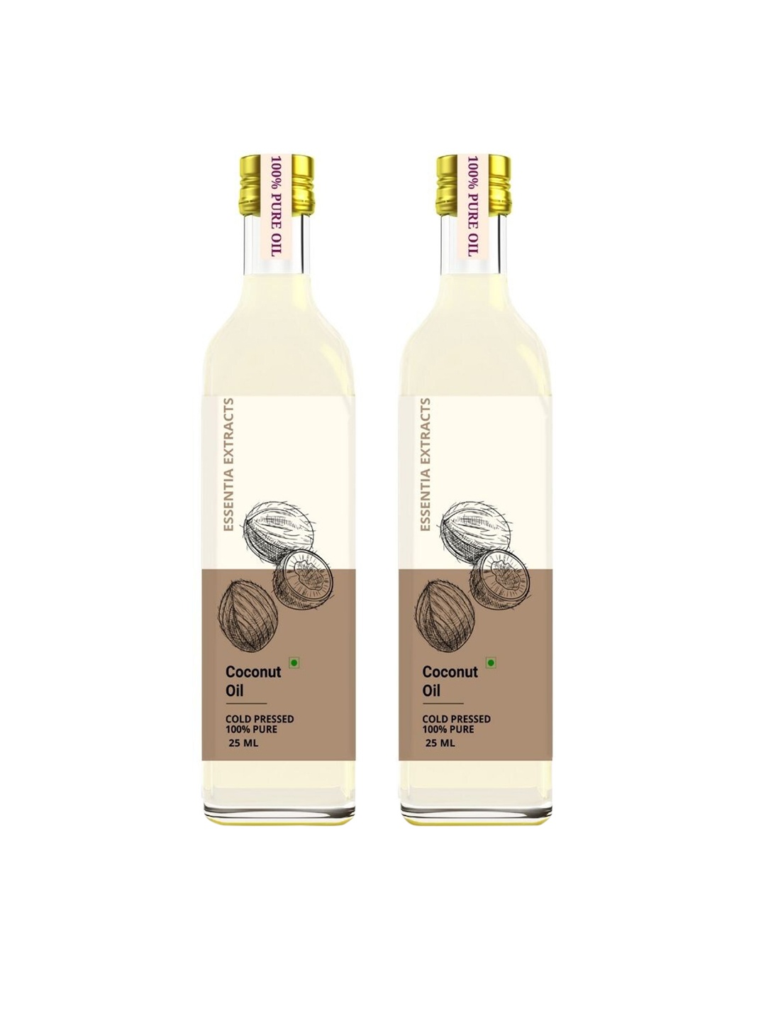 

ESSENTIA EXTRACTS Set of 2 Cold Pressed 100% Pure Coconut Oil - 25 ml Each, Brown