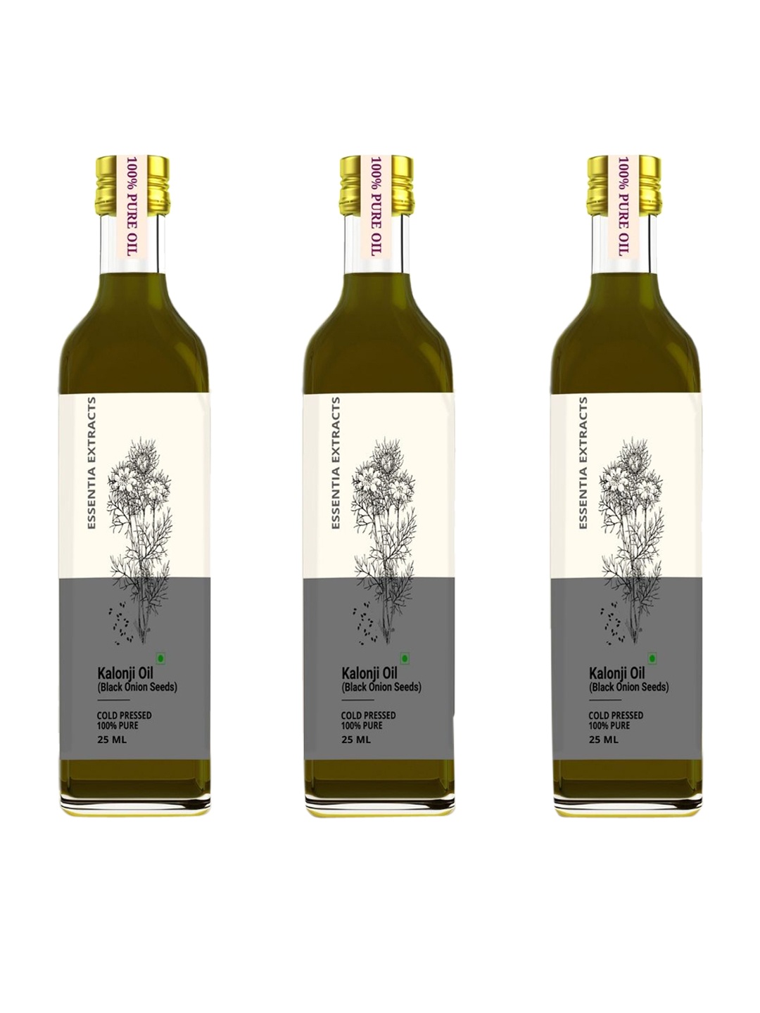 

ESSENTIA EXTRACTS Set of 3 Cold Pressed 100% Pure Kalonji Oil - 25 ml Each, Grey