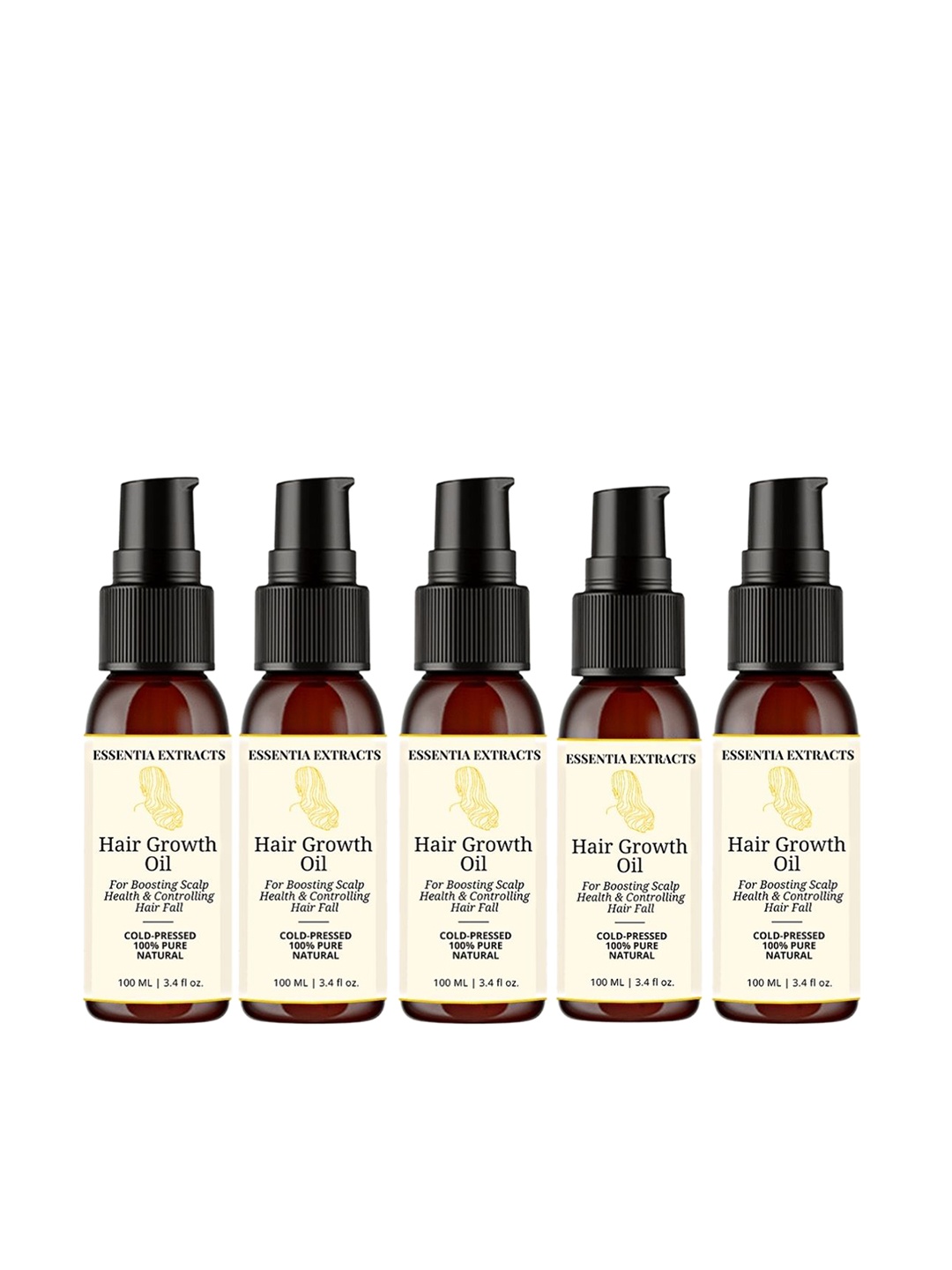 

ESSENTIA EXTRACTS Set of 5 Cold Pressed 100% Pure Natural Hair Growth Oil - 100 ml Each, Off white
