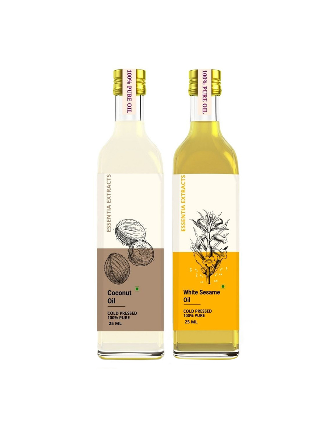 

ESSENTIA EXTRACTS Set of 2 Cold Pressed Oils - Coconut & Sesame - 25 ml each, White