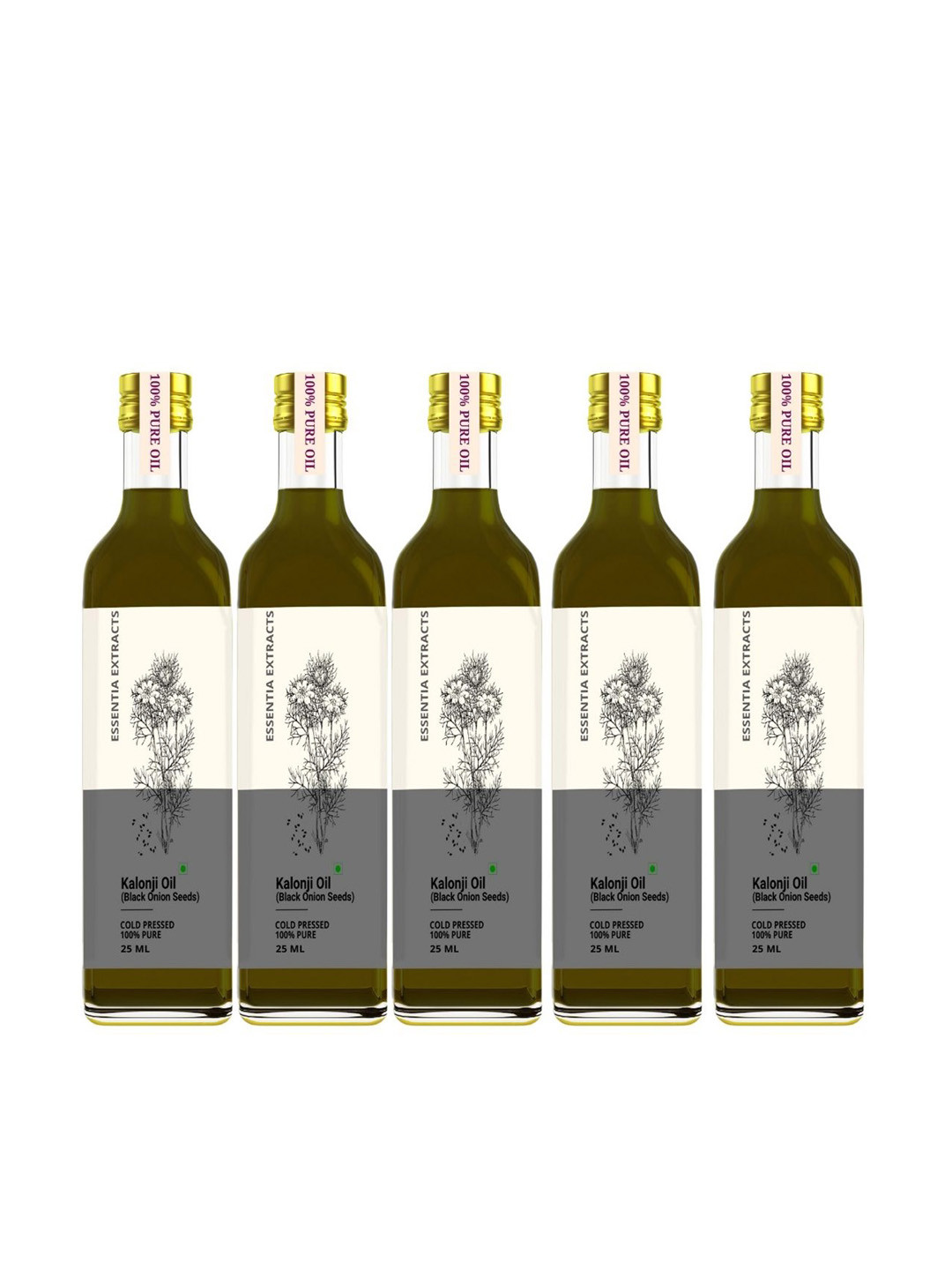 

ESSENTIA EXTRACTS Set of 5 Cold Pressed 100% Pure Kalonji Oil - 25 ml Each, Grey