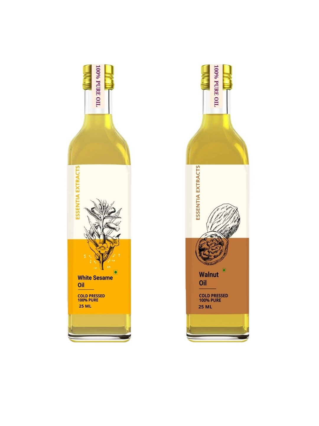 

ESSENTIA EXTRACTS Set of Cold Pressed Walnut Oil & White Sesame Oil - 25 ml Each, Orange