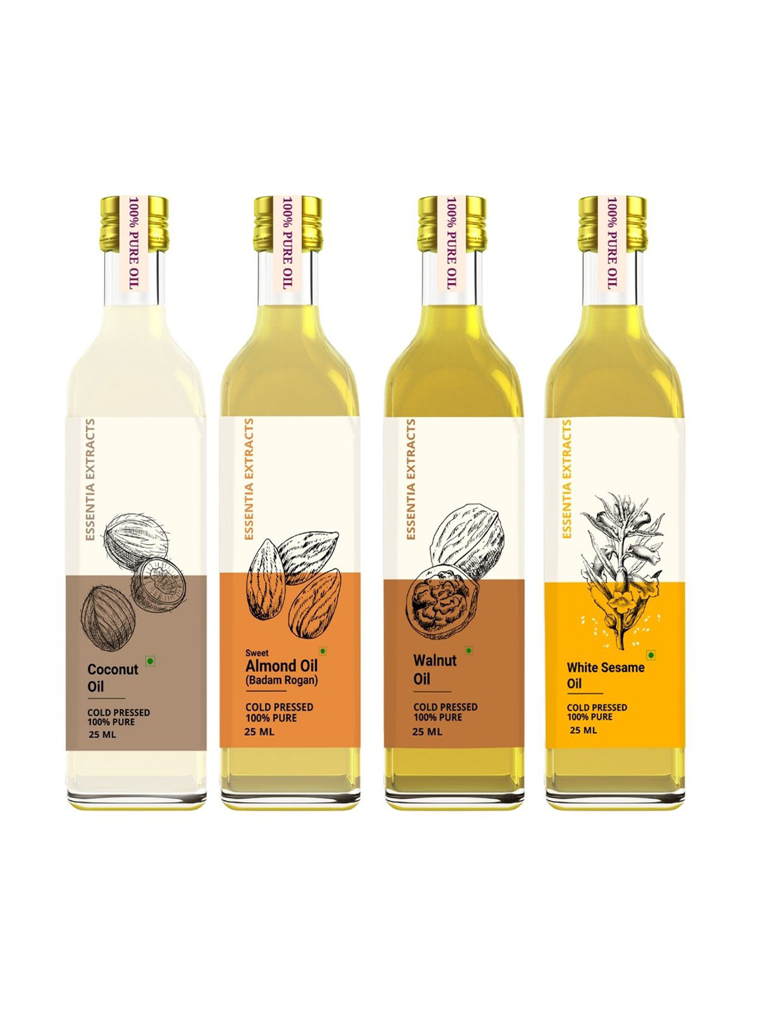 

ESSENTIA EXTRACTS Set of 4 Cold Pressed Oils - 25 ml each, Multi
