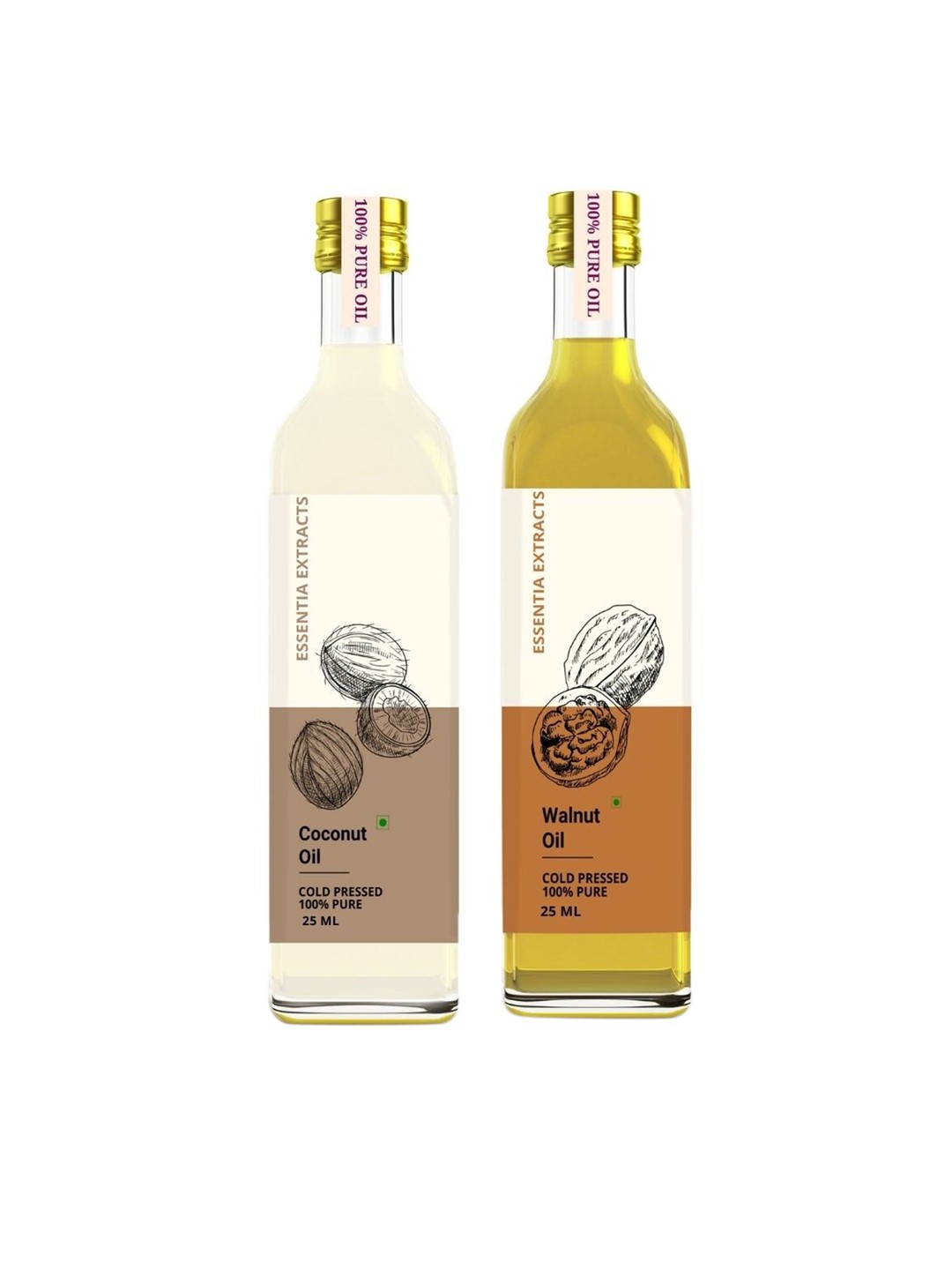 

ESSENTIA EXTRACTS Set of Cold Pressed Walnut Oil & Coconut Oil - 25 ml Each, Brown