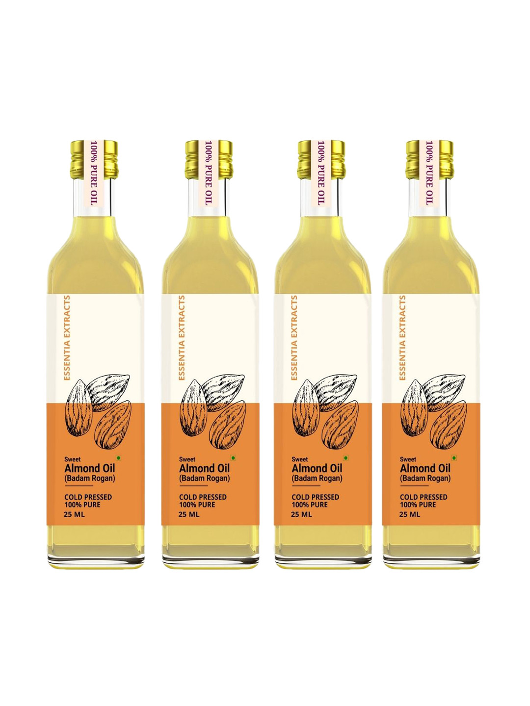 

ESSENTIA EXTRACTS Set of 4 Cold Pressed Extra Virgin Sweet Almond Oils - 25 ml each, White