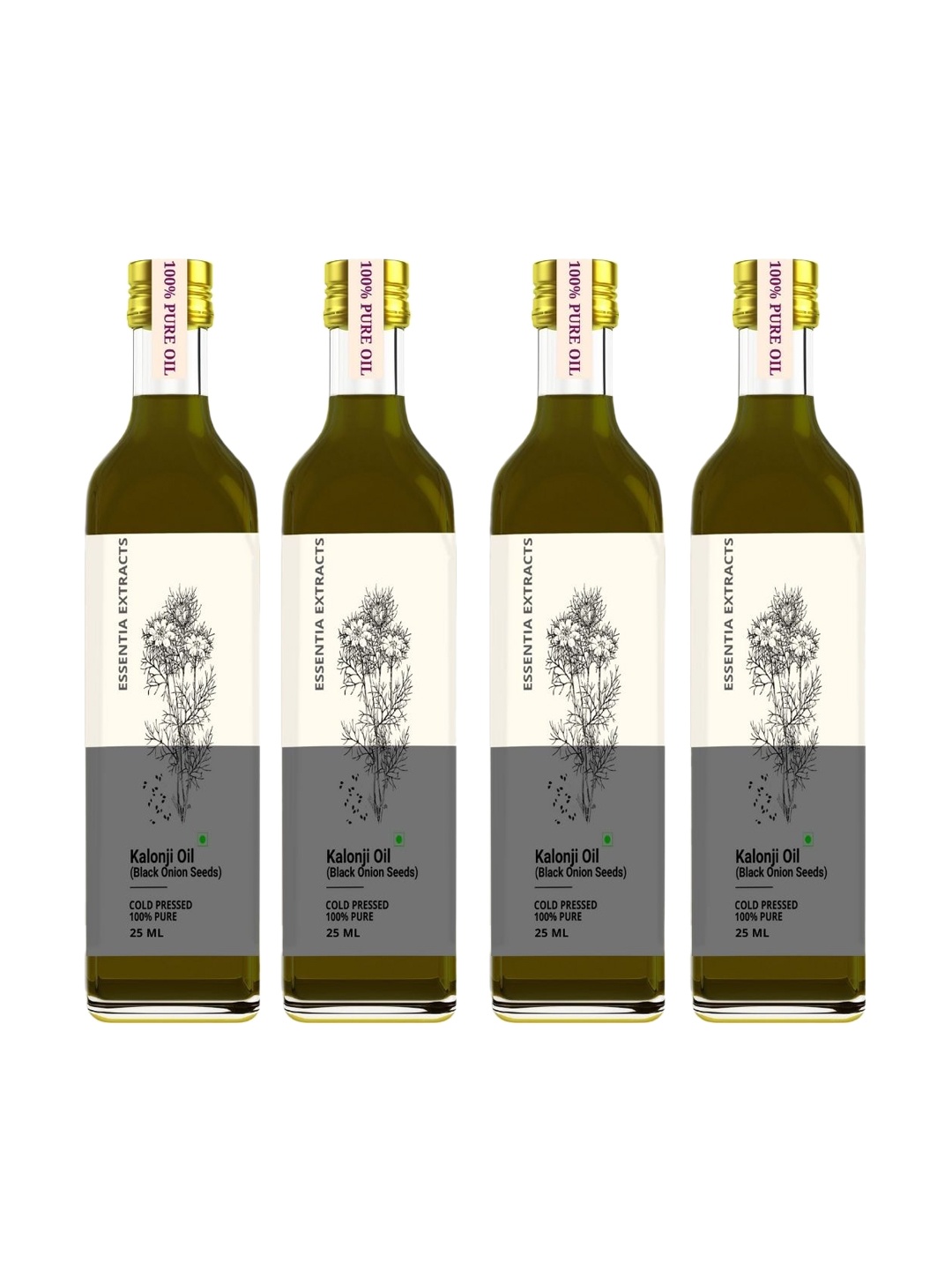 

ESSENTIA EXTRACTS Set of 4 Cold Pressed Pure Kalonji Black Onion Seeds Oils - 25 ml each, Off white
