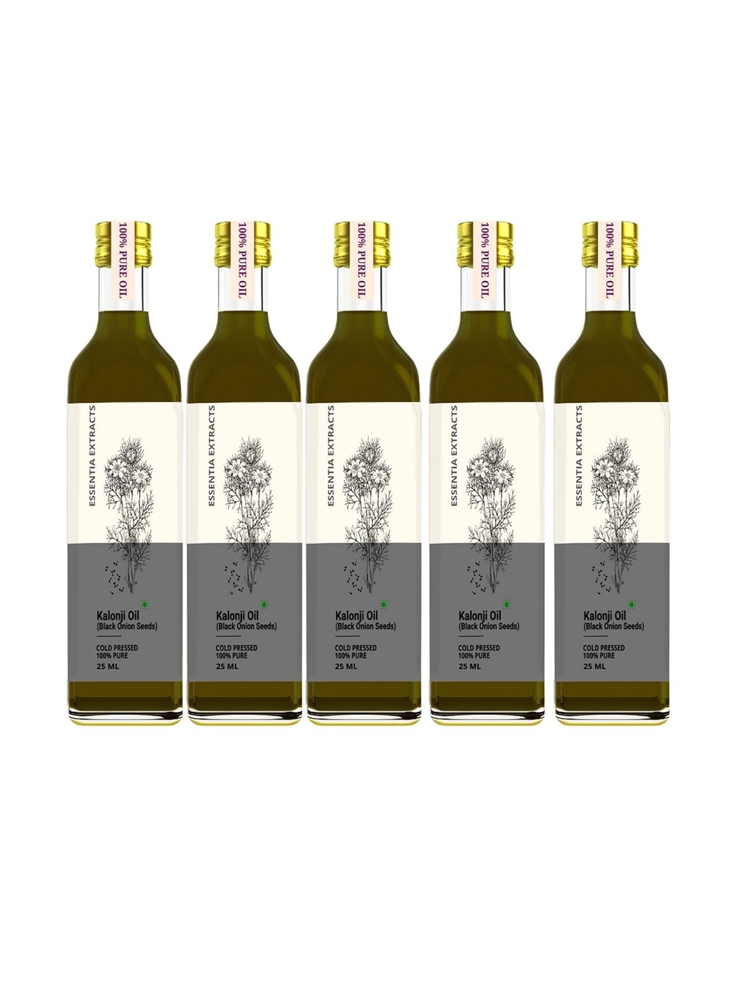 

ESSENTIA EXTRACTS Set of 5 Cold Pressed Kalonji Oils - 25 ml Each, Black