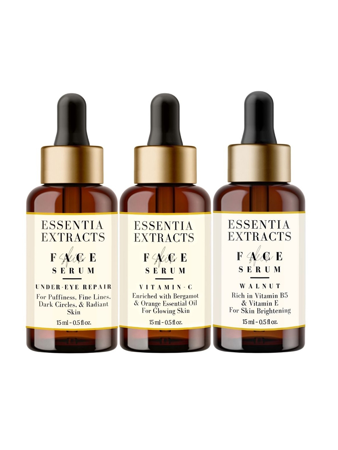 

ESSENTIA EXTRACTS Set of Under Eye Repair-Walnut-Vitamin C Face Serums - 15 ml Each, White