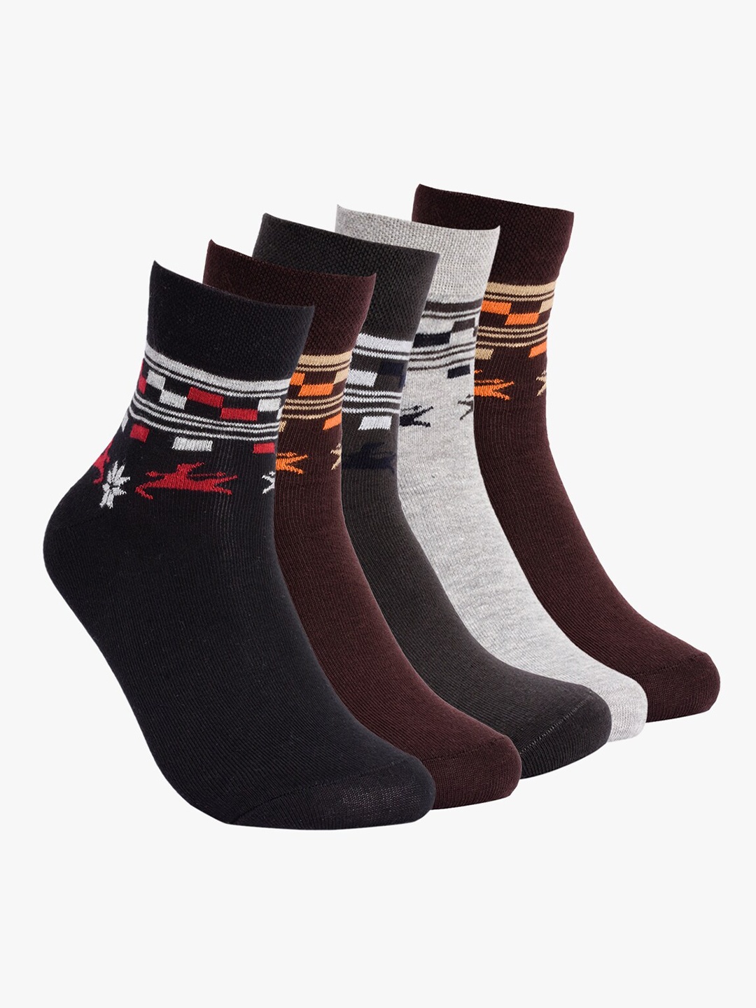 

BuckleUp Men Pack Of 5 Assorted Cotton Calf-Length Socks