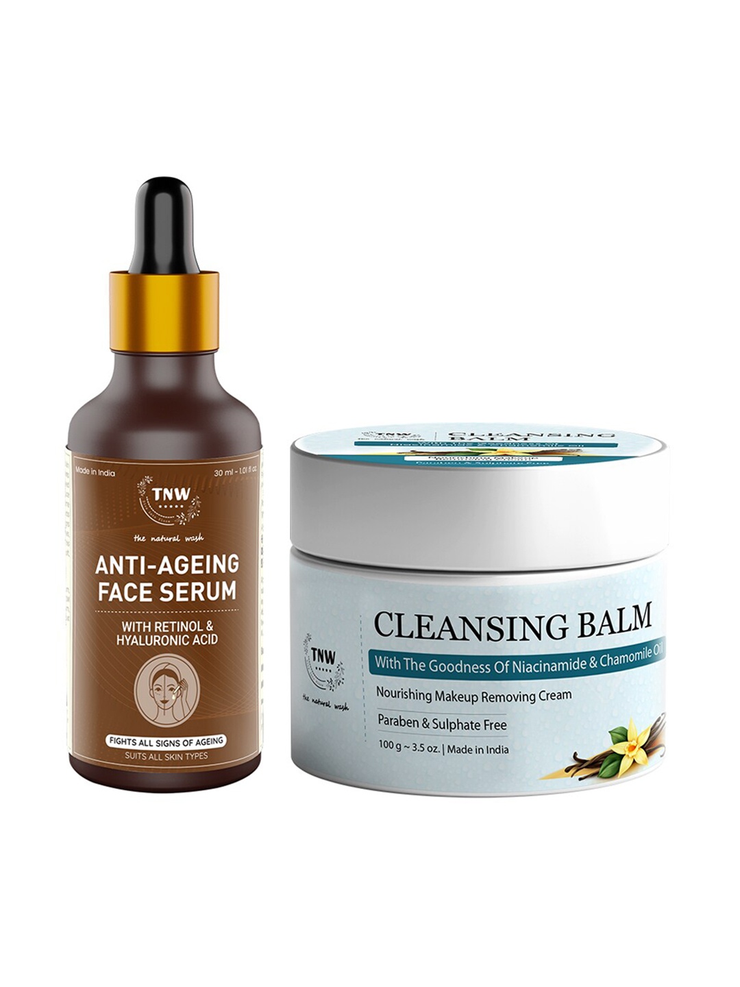 

TNW the natural wash Set of Anti Aging Face Serum 30ml & Cleansing Balm 100g, White