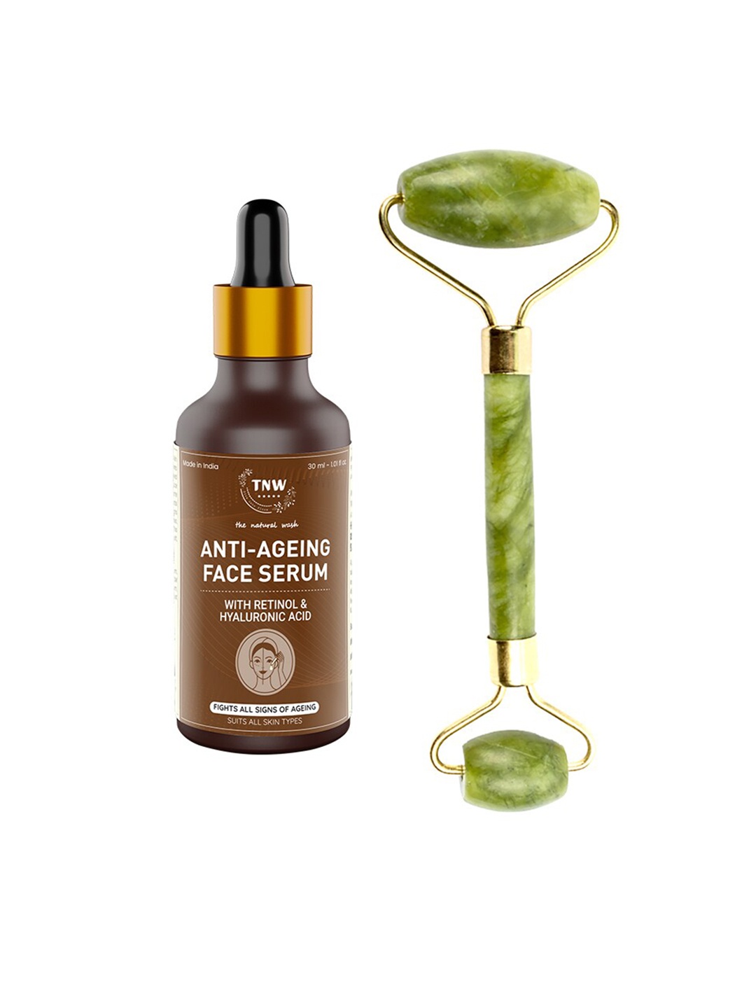 

TNW the natural wash Set of Anti Aging Face Serum 30ml & Jade Roller- Green, Brown