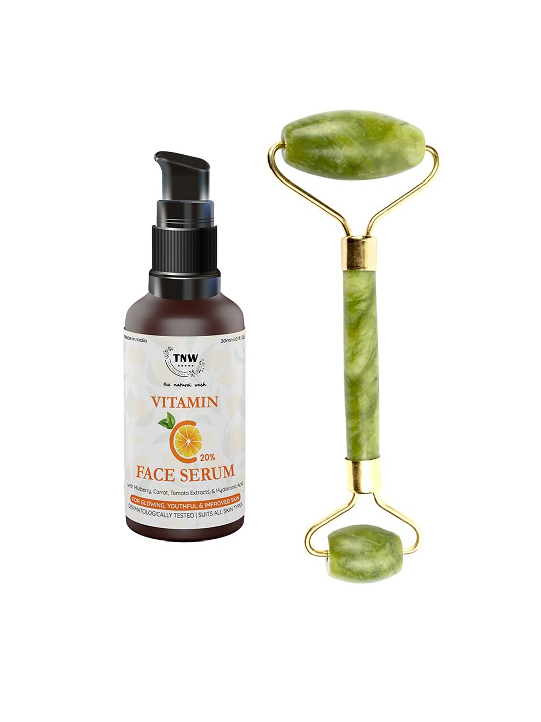 

TNW the natural wash Set of Vitamin C Face Serum 30 ml & Jade Roller- Green, White