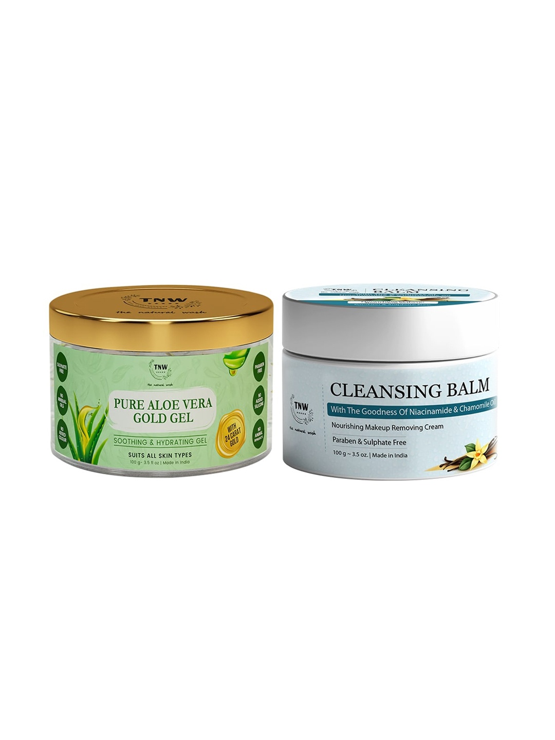 

TNW the natural wash Set of Cleansing Balm & Pure Aloe Vera Gold Gel - 100g each, White