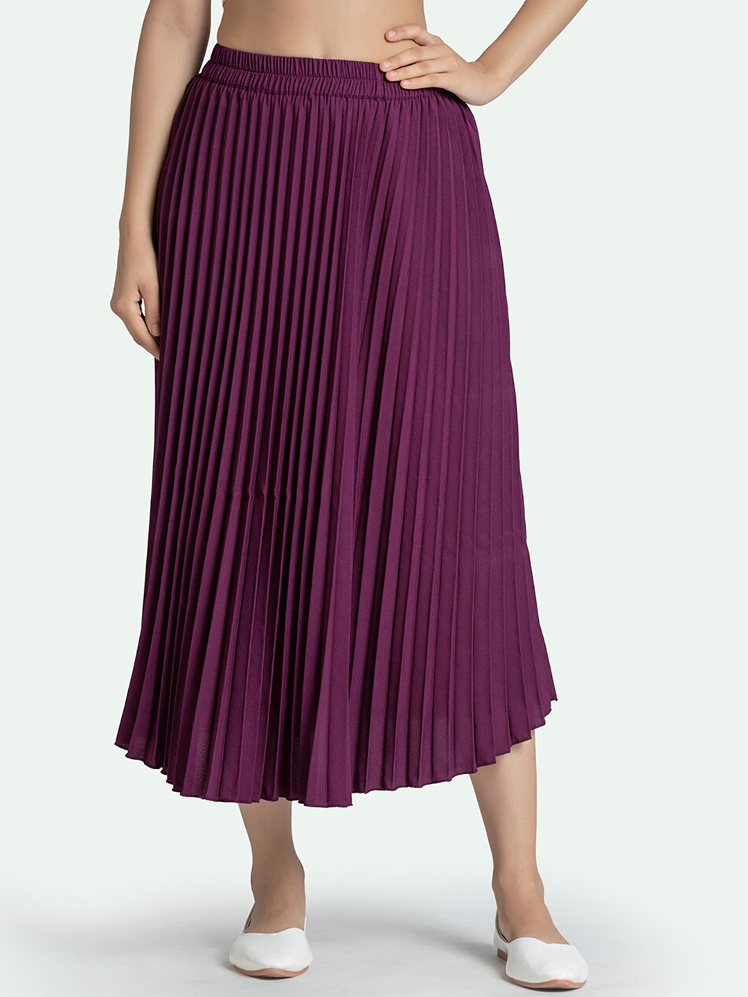 

AASK Purple Accordion Pleats A-Line Maxi Skirt