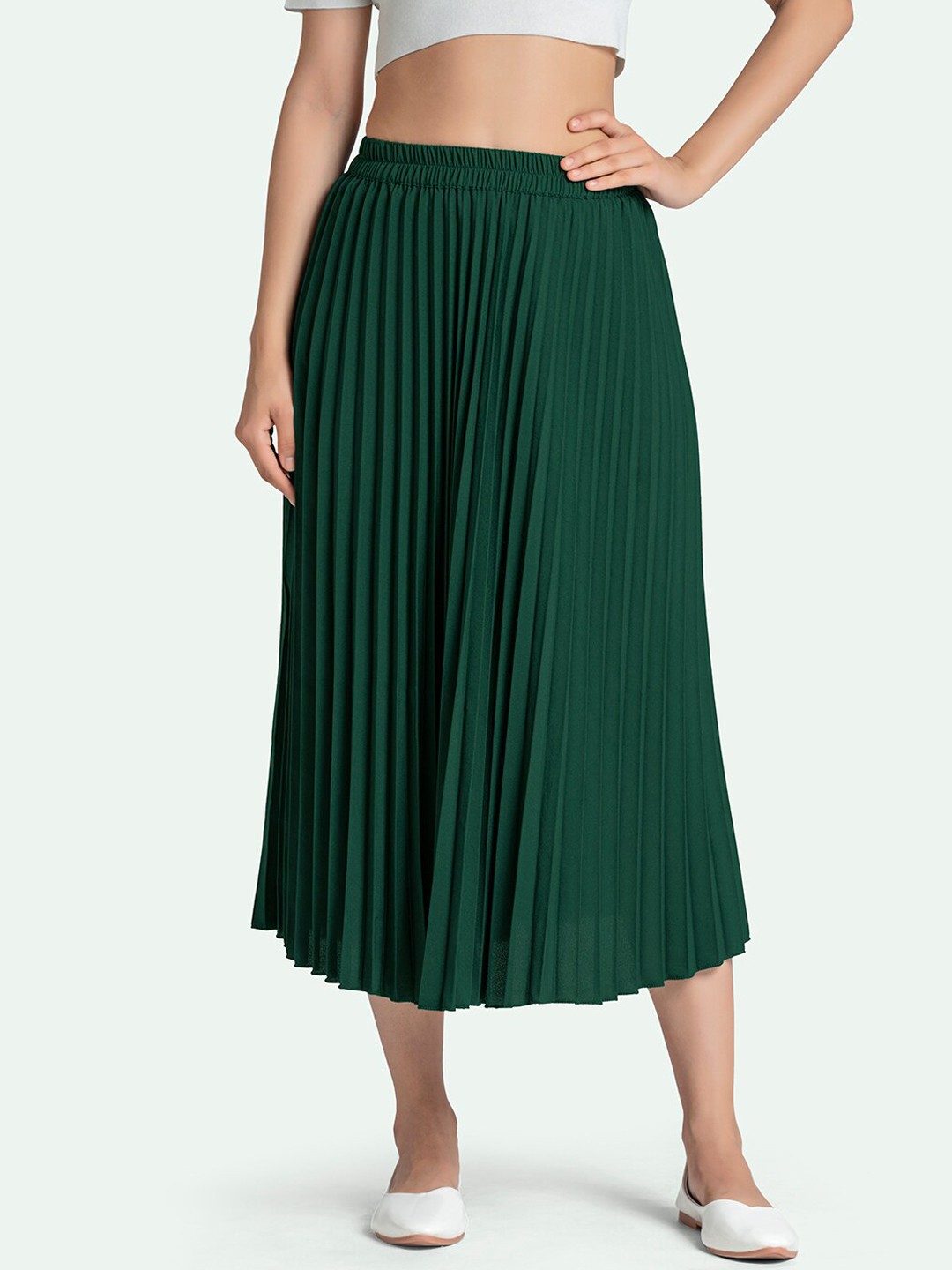 

AASK Women Green Accordion Pleated Skirts