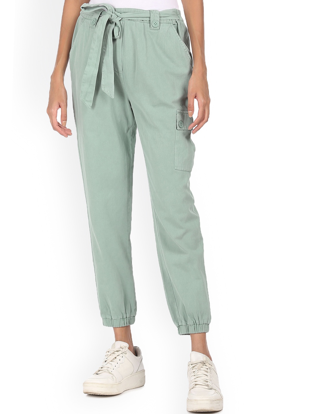 

Sugr Women Green Cotton Joggers Trousers