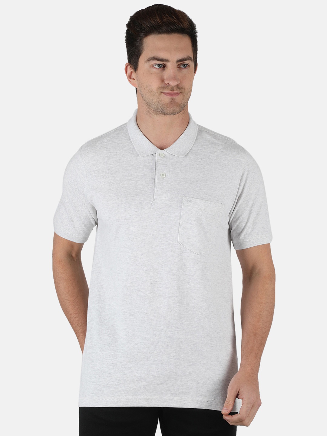 

Monte Carlo Men Grey Melange Cotton Blend Polo Collar T-shirt