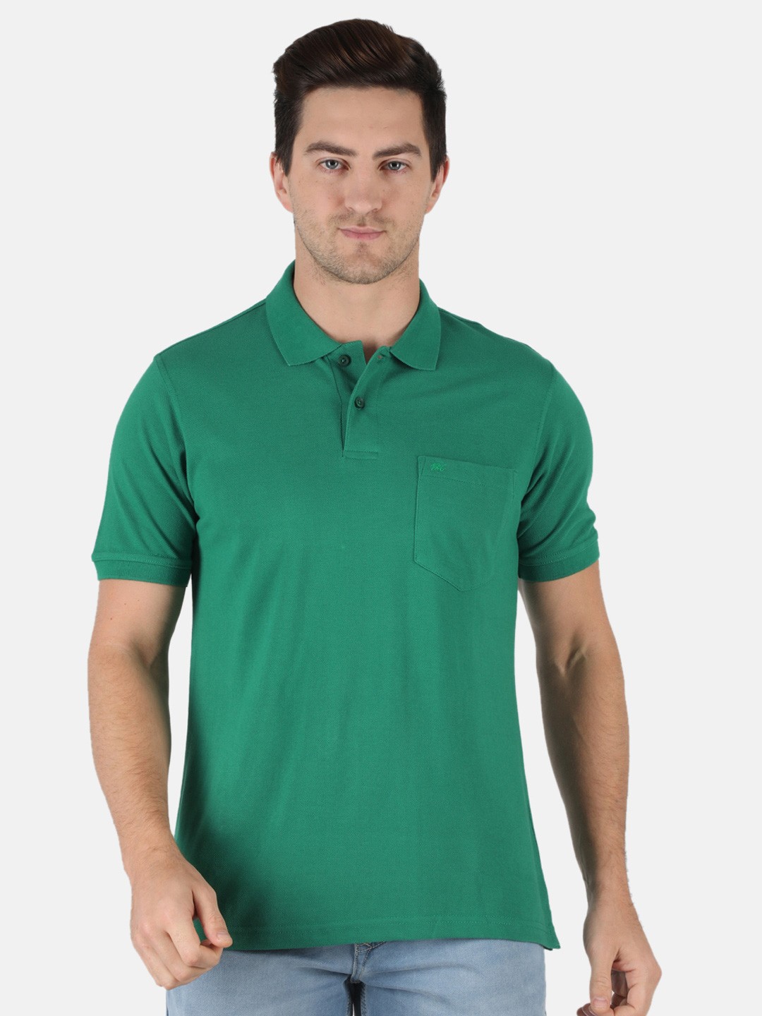 

Monte Carlo Men Green Cotton Blend Polo Collar T-shirt