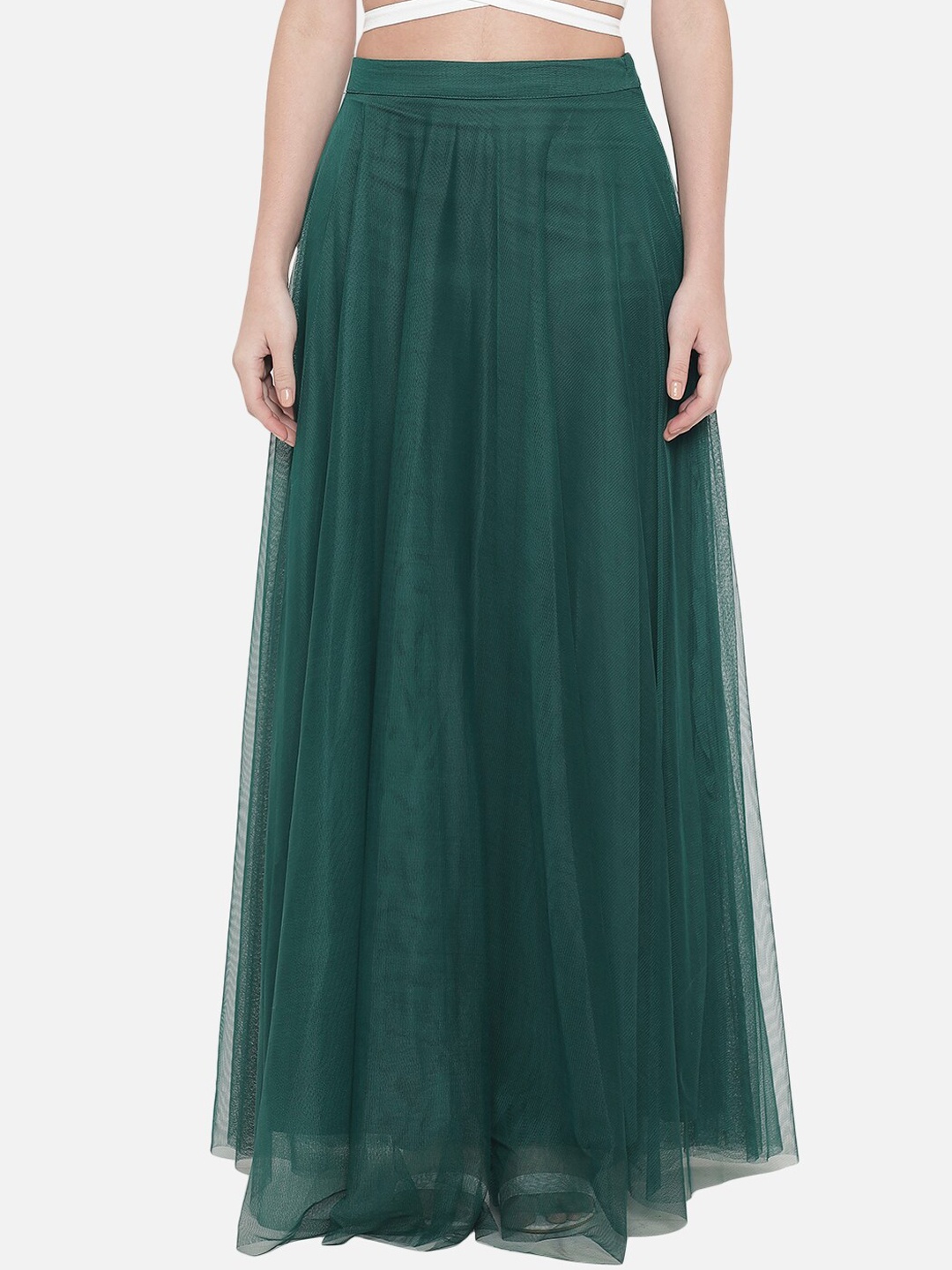 

Just Wow Women Green Solid Flared Party Maxi Skirt