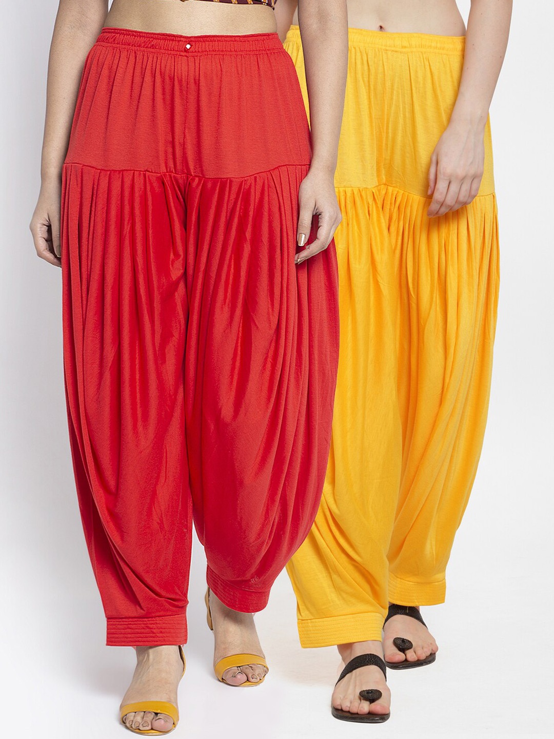 

GRACIT Women Red & Yellow Pack of 2 Cotton Lycra Patiala Salwar