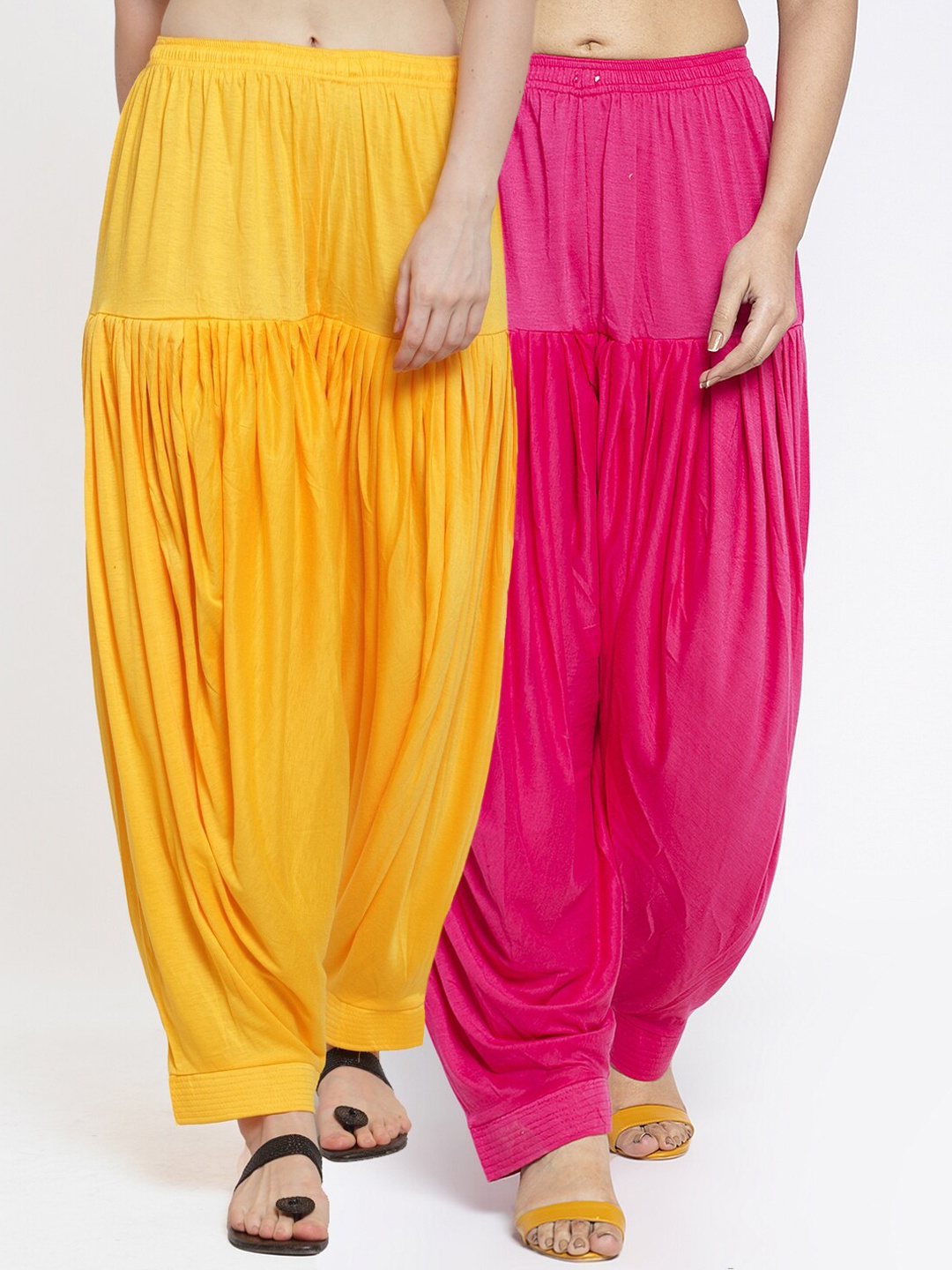 

GRACIT Women Pink & Yellow Pack of 2 Cotton Lycra Patiala Salwar