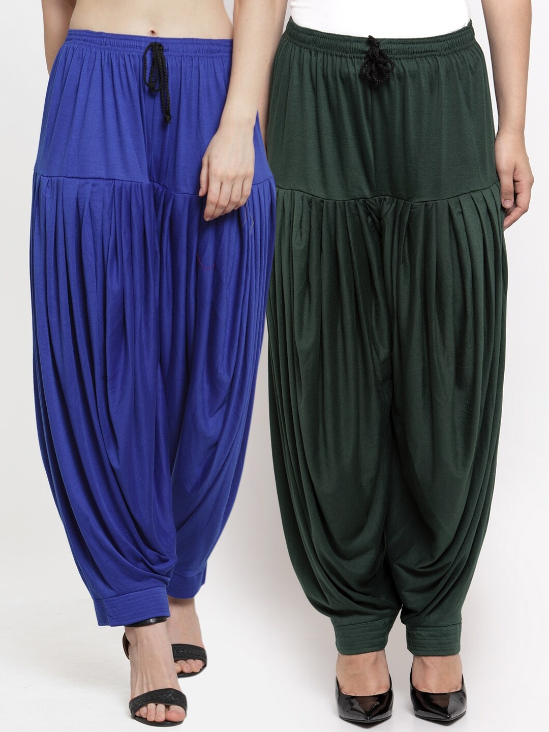 

GRACIT Women Blue & Olive Green Pack of 2 Solid Patialas