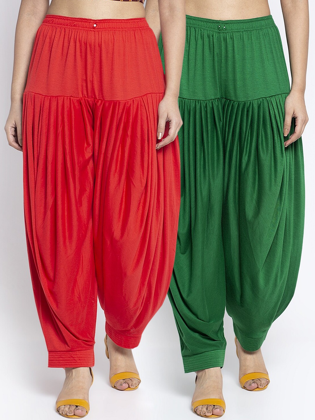 

GRACIT Women Red & Green Pack of 2 Cotton Lycra Patiala Salwar