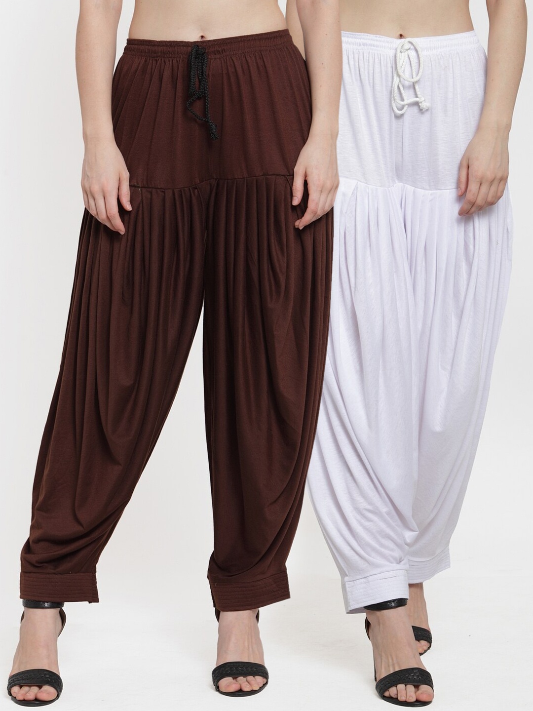 

GRACIT Women Pack of 2 White & Brown Patiala Salwar
