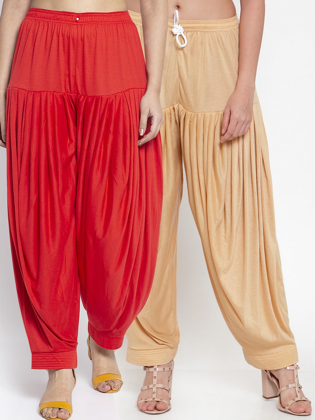 

GRACIT Pack of 2 Women Red & Beige Patiala Salwar