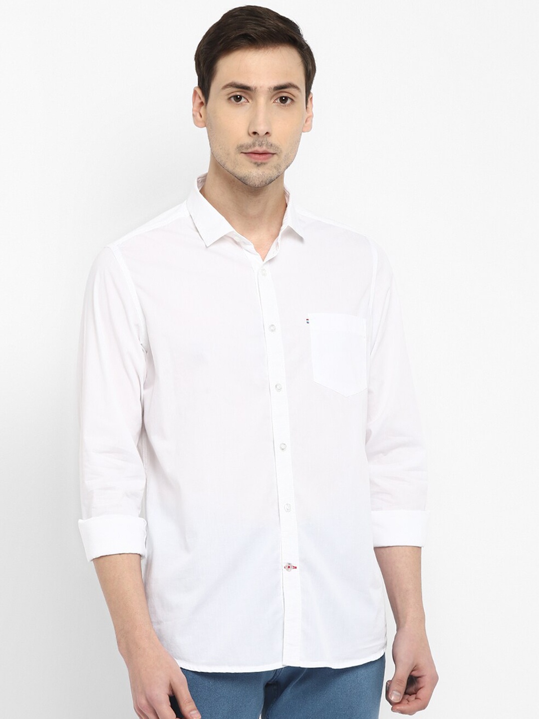 

Red Chief Men White Cotton Slim Fit Casual Shirt