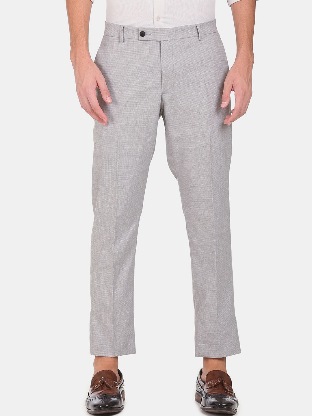 

Arrow Men Grey Mid Rise Solid Regular Fit Formal Trousers