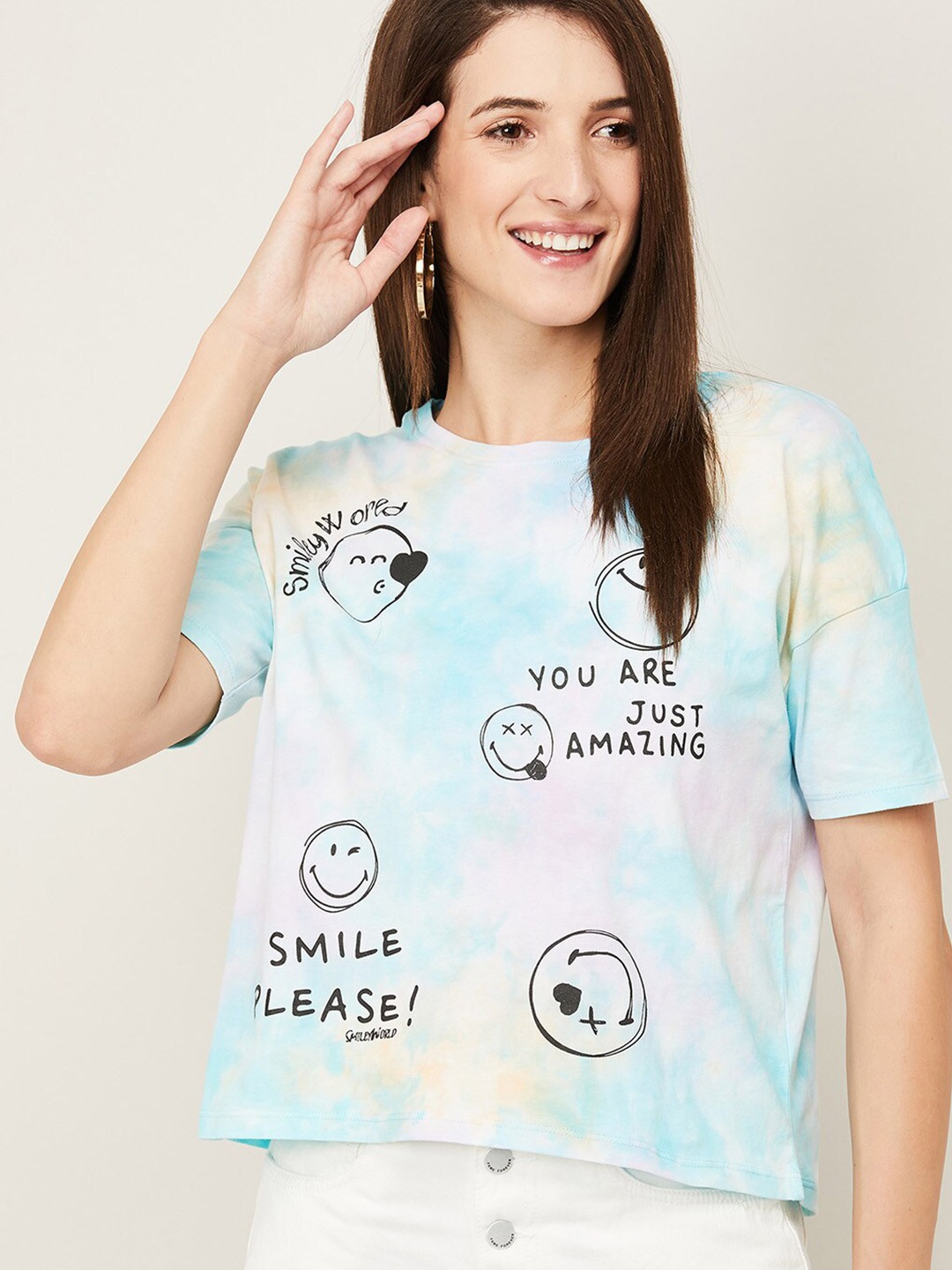 

SmileyWorld Blue Printed Cotton Top