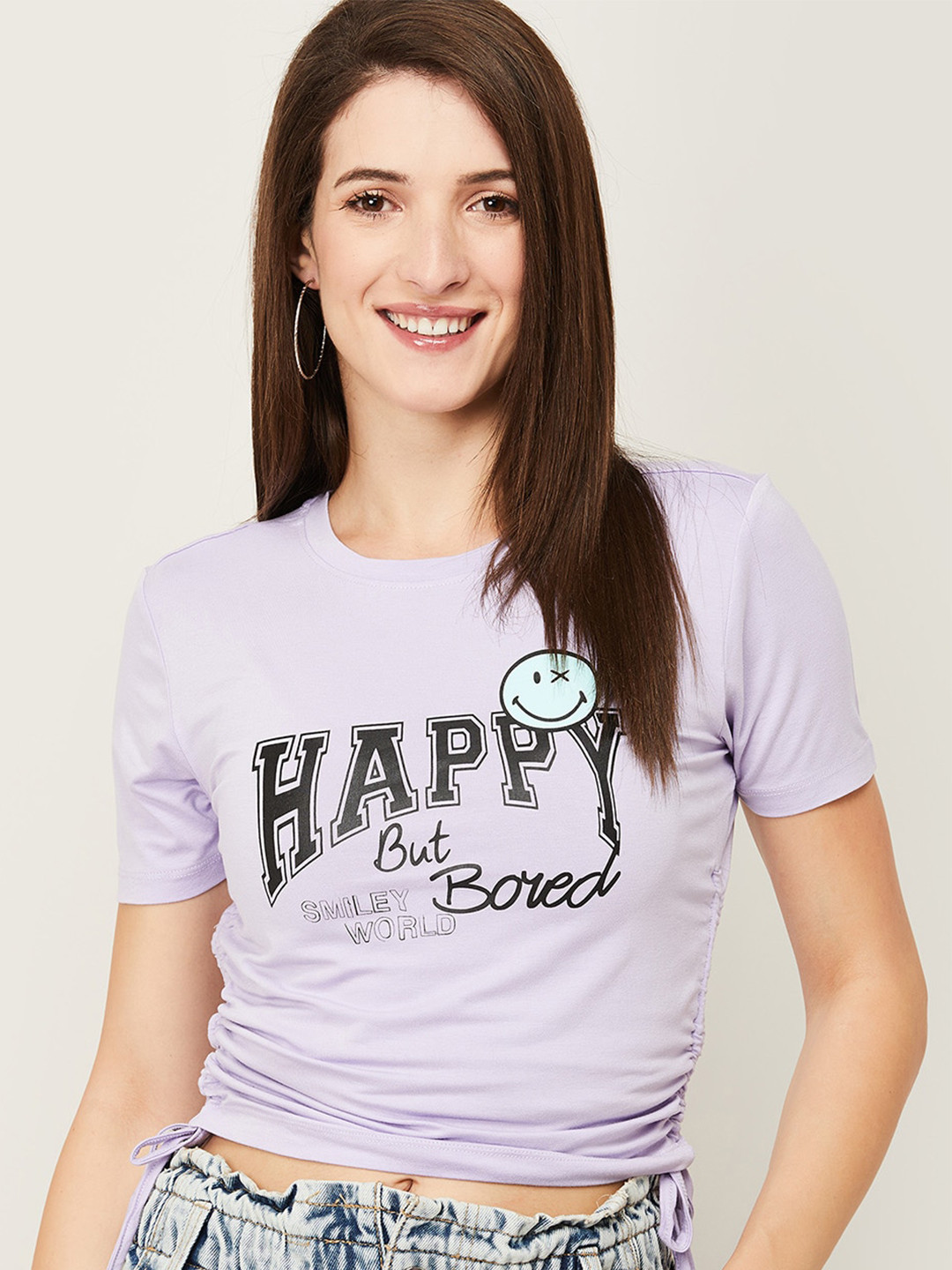 

SmileyWorld Purple Print Crop Top