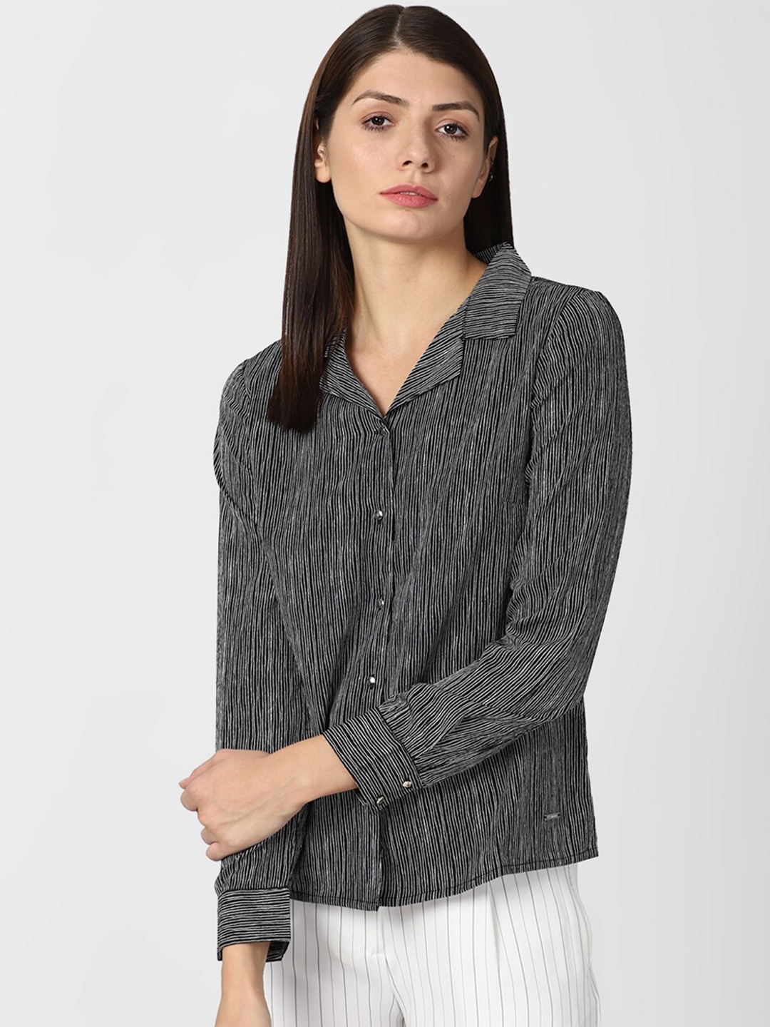 

Van Heusen Woman Women Grey Striped Regular-Fit Casual Shirt