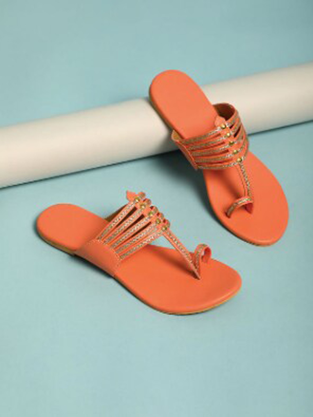 

Sole House Women Peach-Coloured Embellished Mojaris Flats