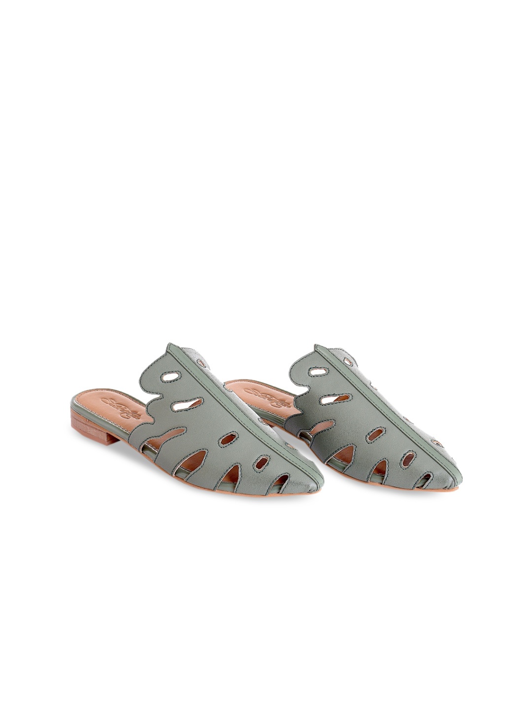 

Sole House Women Olive Green Solid Mules