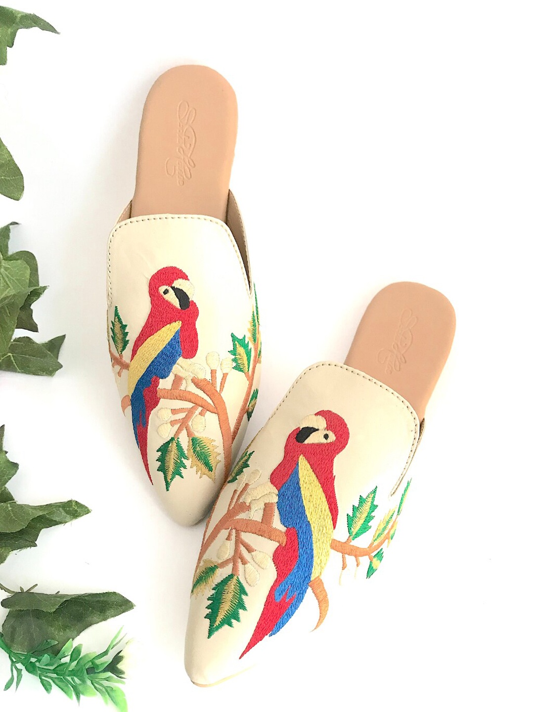

Sole House Women Cream-Coloured Embroidered Mules