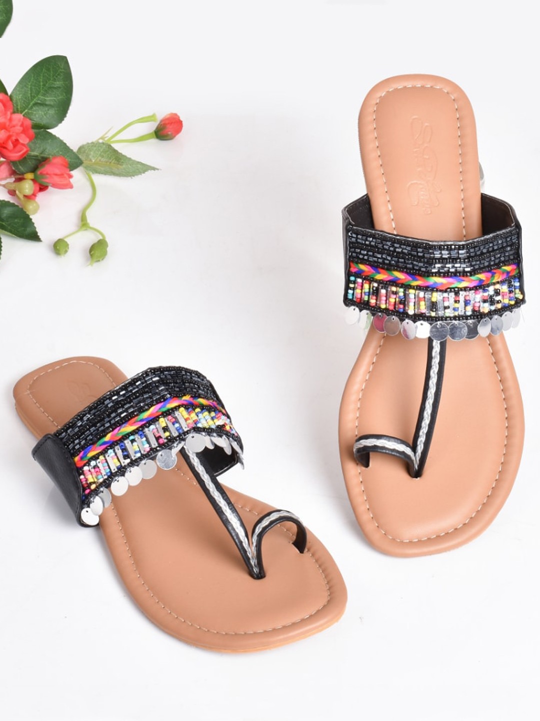 

Sole House Women Multicoloured Embroidered One Toe Flats, Multi