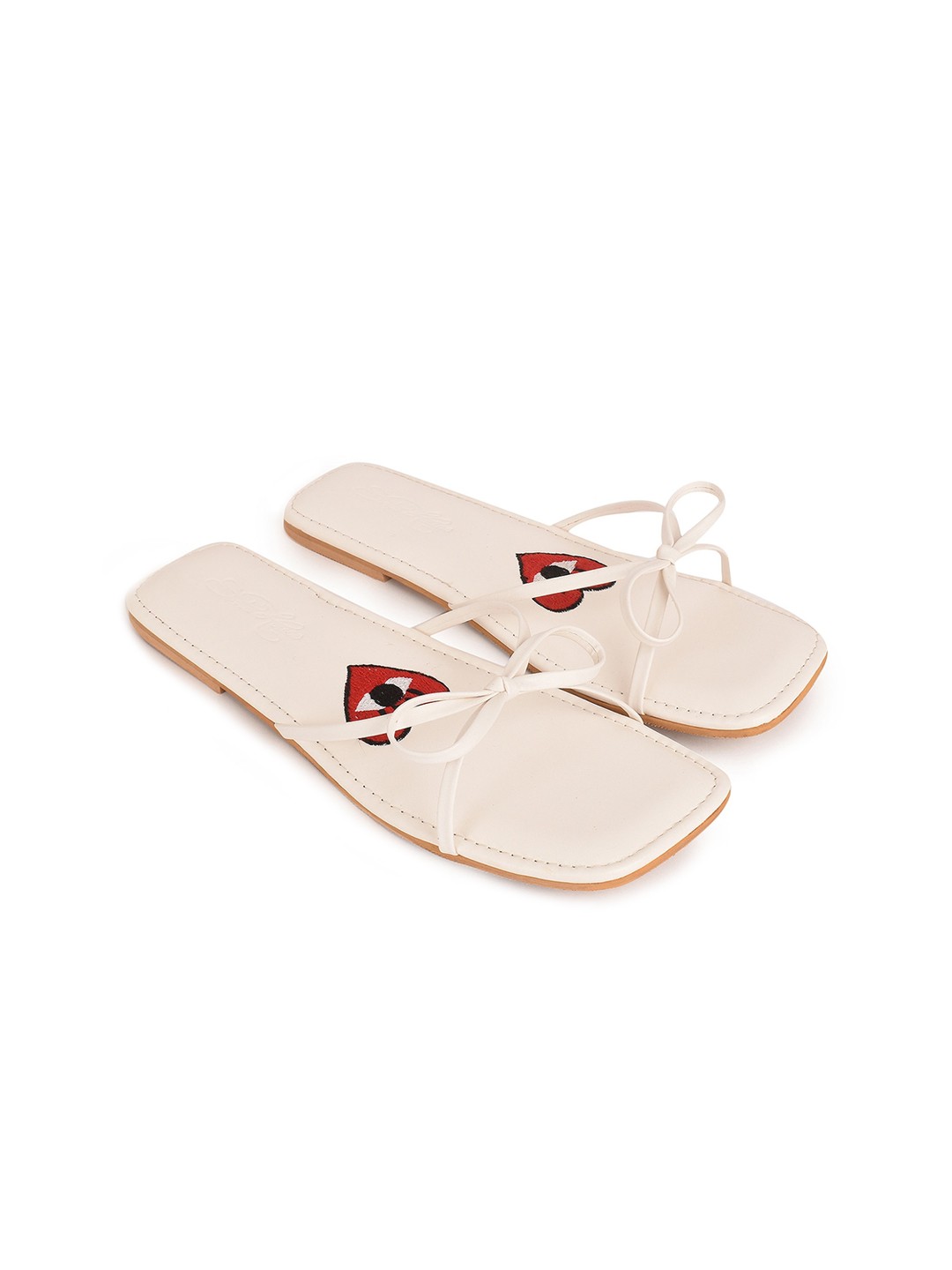 

Sole House Women Off White Open Toe Flats with Bows