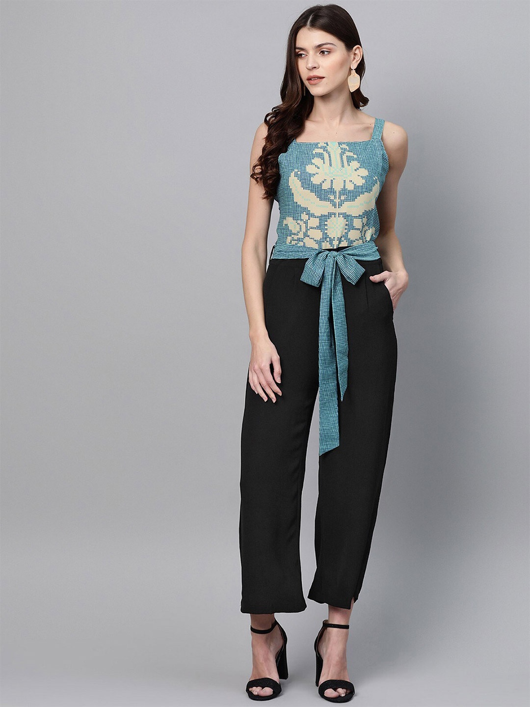 

Zima Leto Blue & Black Printed Culotte Jumpsuit