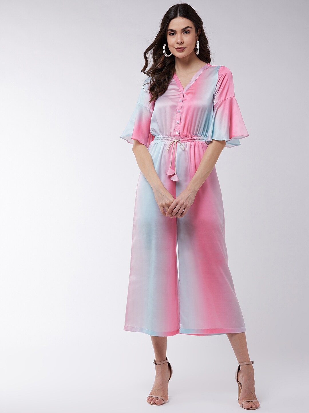 

Zima Leto Pink & Blue Ombre Effect Printed Basic Jumpsuit
