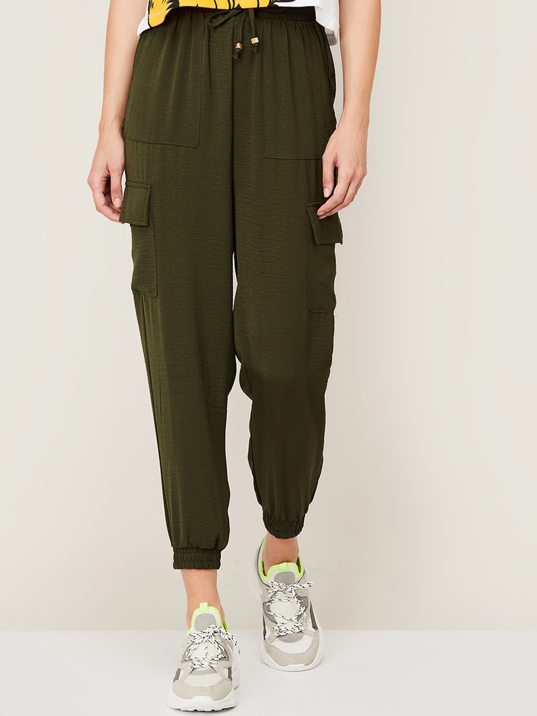 

Ginger by Lifestyle Women Olive Green High-Rise Joggers Trousers