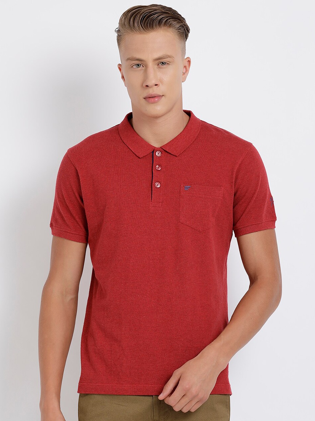 

t-base Men Red Polo Collar Cotton T-shirt