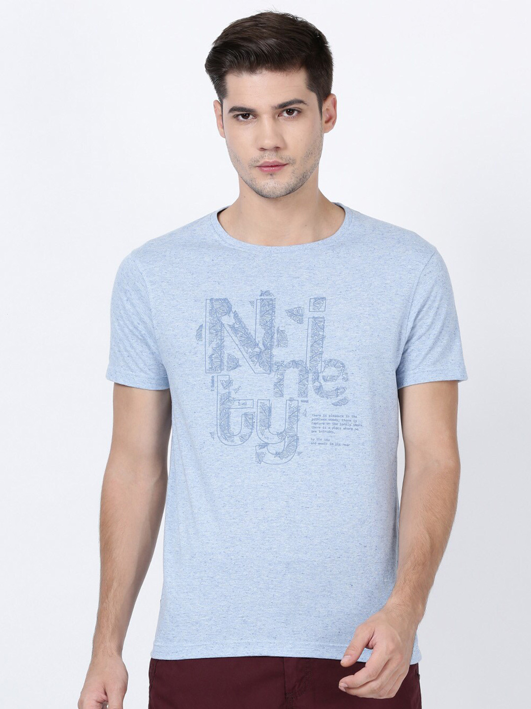 

t-base Men Blue Typography Printed Pure Cotton T-shirt